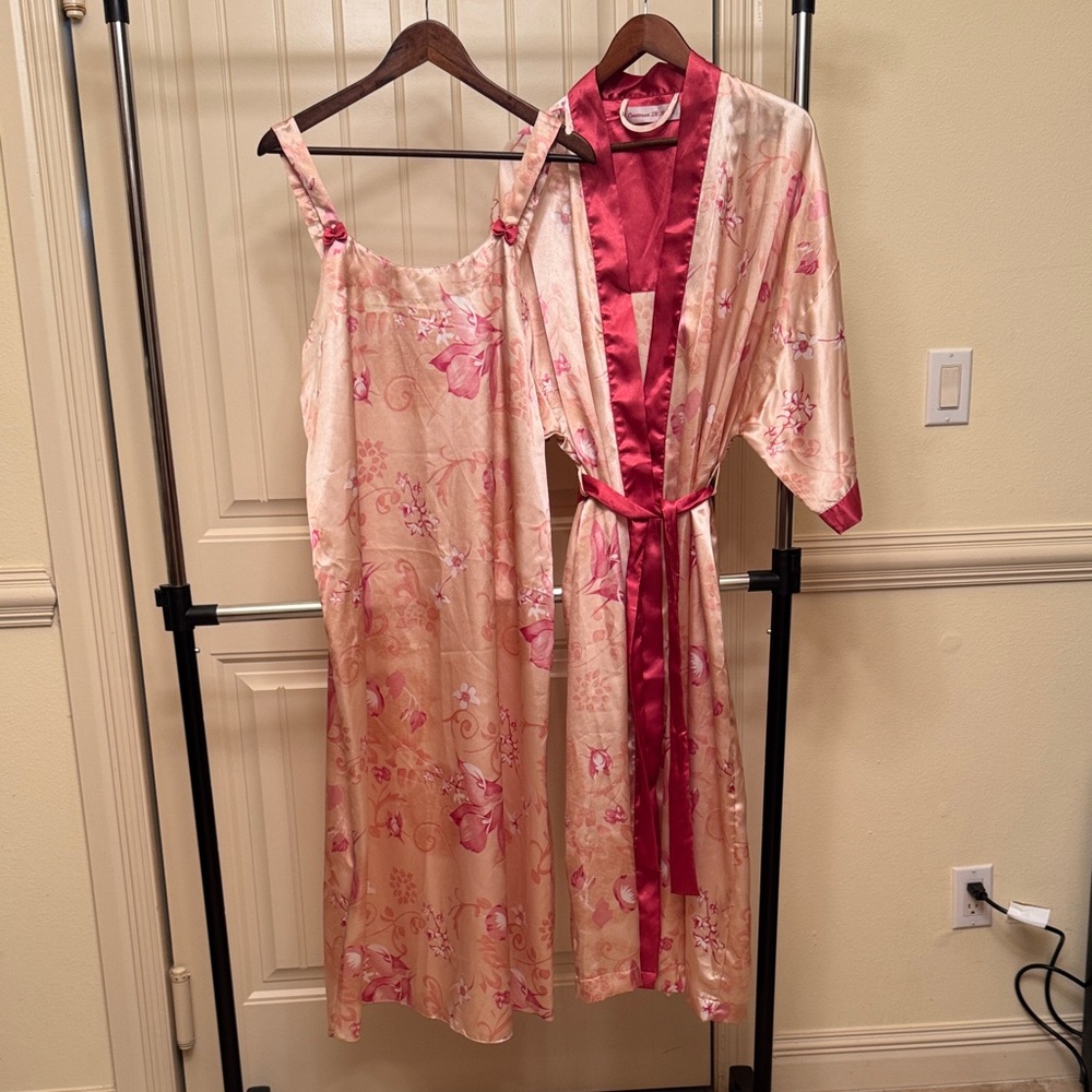 Contesa Di Roma Long Floral Chemise & Robe Set- Sz Large